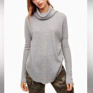 Aritzia TNA Thermal Waffle Cowlneck Pullover Long Sleeve Shirt - Small in Taupe